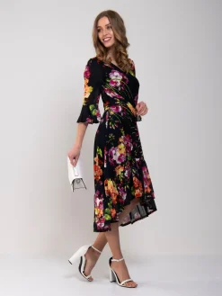 Jolie Moi Dipped Hem Mesh Midi Dress, Navy Floral