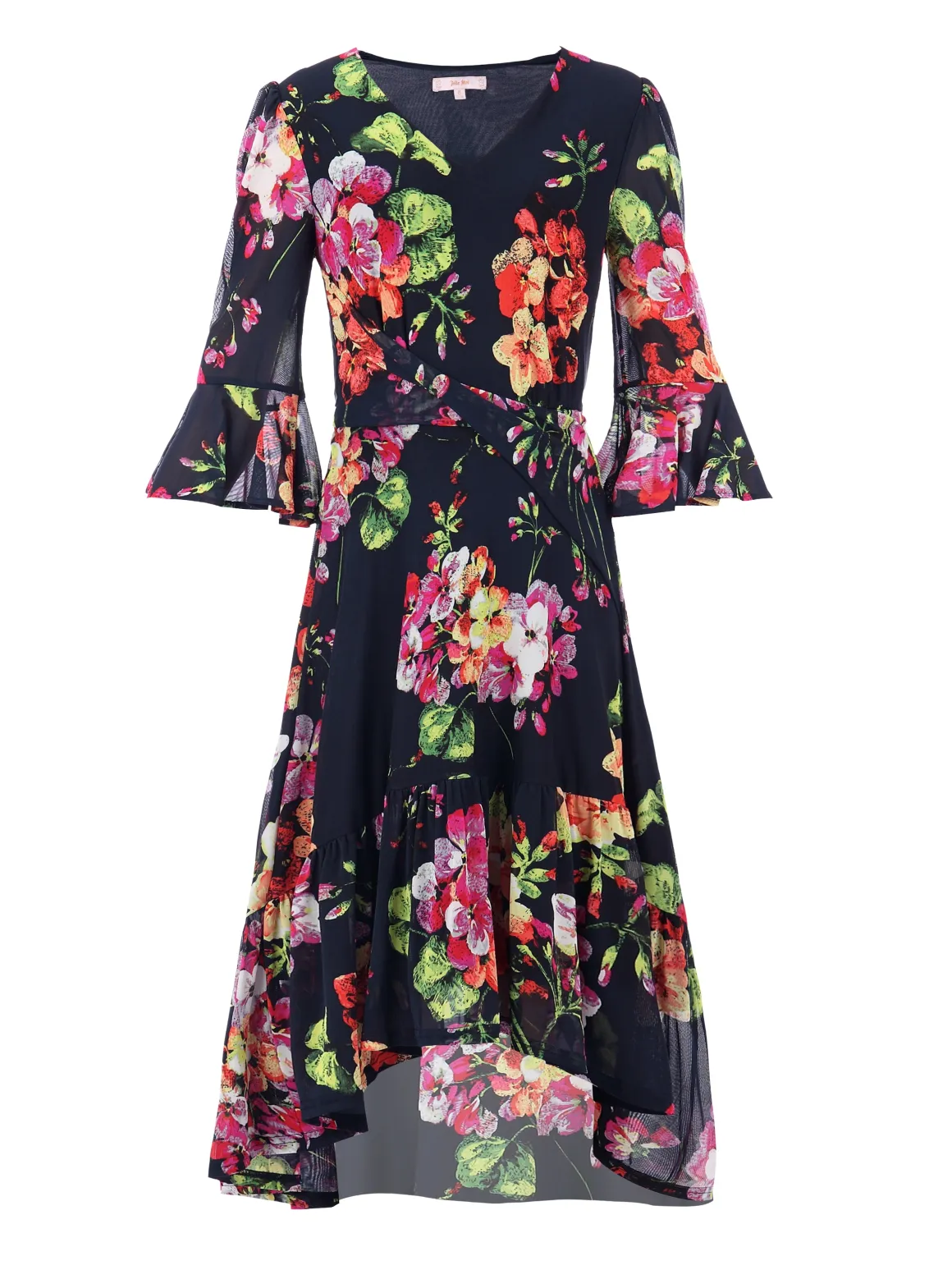 Jolie Moi Dipped Hem Mesh Midi Dress, Navy Floral