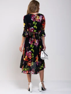 Jolie Moi Dipped Hem Mesh Midi Dress, Navy Floral