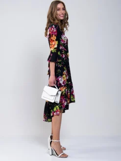 Jolie Moi Dipped Hem Mesh Midi Dress, Navy Floral