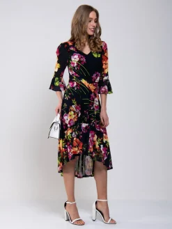 Jolie Moi Dipped Hem Mesh Midi Dress, Navy Floral