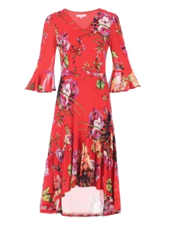 Jolie Moi Dipped Hem Mesh Midi Dress, Red Floral
