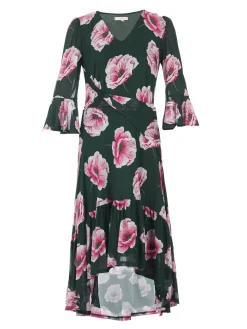 Jolie Moi Dipped Hem Mesh Midi Dress, Teal Floral