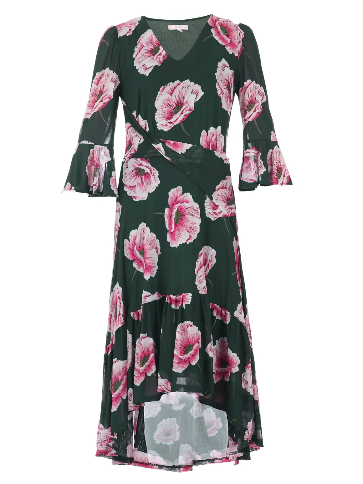 Jolie Moi Dipped Hem Mesh Midi Dress, Teal Floral