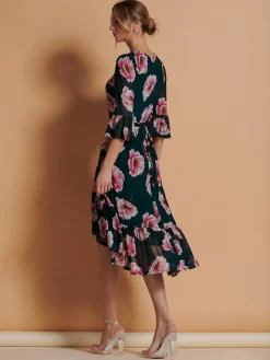 Jolie Moi Dipped Hem Mesh Midi Dress, Teal Floral