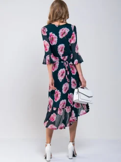 Jolie Moi Dipped Hem Mesh Midi Dress, Teal Floral