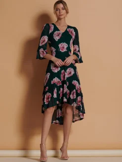 Jolie Moi Dipped Hem Mesh Midi Dress, Teal Floral
