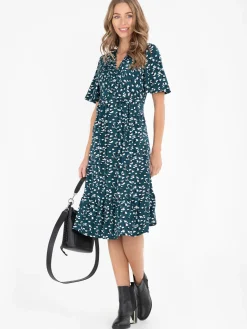 Jolie Moi Dixie Animal Print Twist Front Midi Dress, Green Animal
