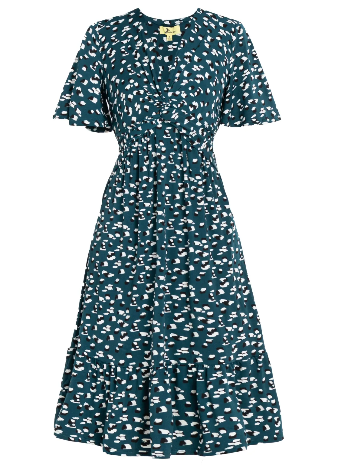 Jolie Moi Dixie Animal Print Twist Front Midi Dress, Green Animal