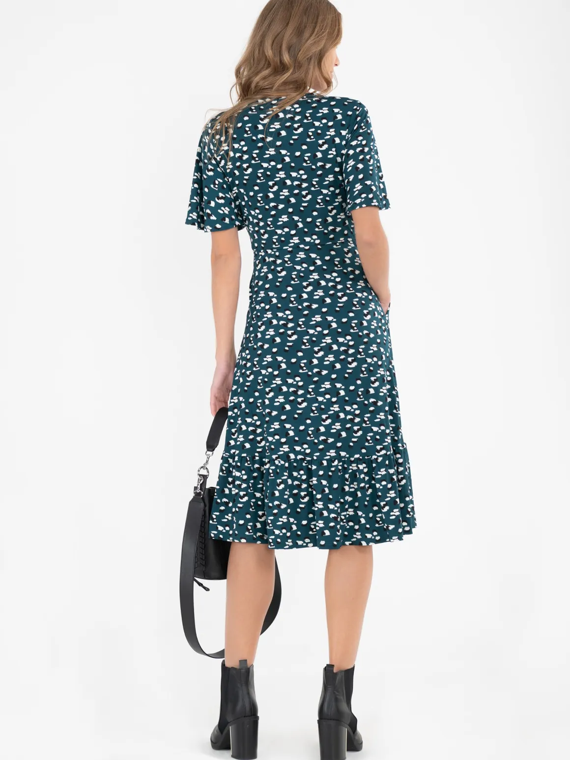 Jolie Moi Dixie Animal Print Twist Front Midi Dress, Green Animal