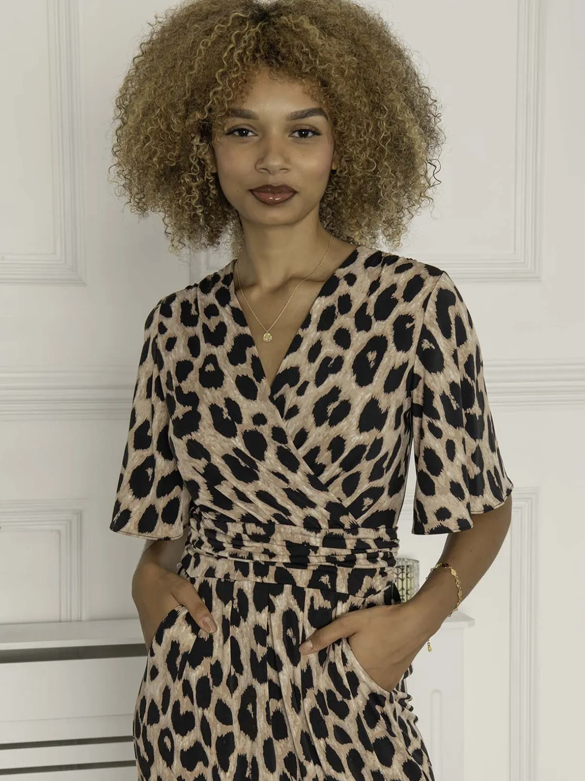 Jolie Moi Elesia Flare Sleeve Shift Dress, Pink Animal