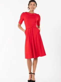 Jolie Moi Fold Over Fit and Flare Midi Dress, Red