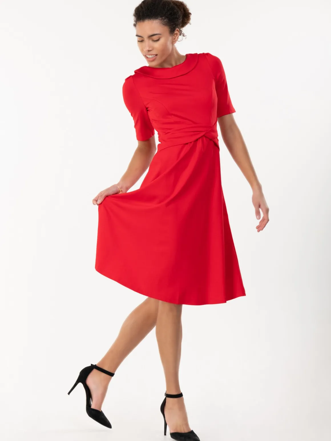 Jolie Moi Fold Over Fit and Flare Midi Dress, Red