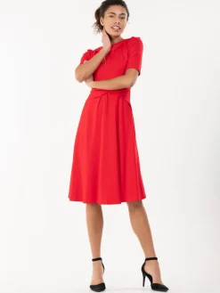Jolie Moi Fold Over Fit and Flare Midi Dress, Red