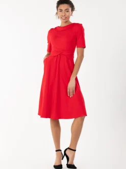 Jolie Moi Fold Over Fit and Flare Midi Dress, Red