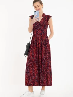 Jolie Moi Frill Detail Maxi Dress, Red Animal