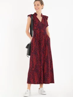 Jolie Moi Frill Detail Maxi Dress, Red Animal