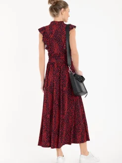 Jolie Moi Frill Detail Maxi Dress, Red Animal