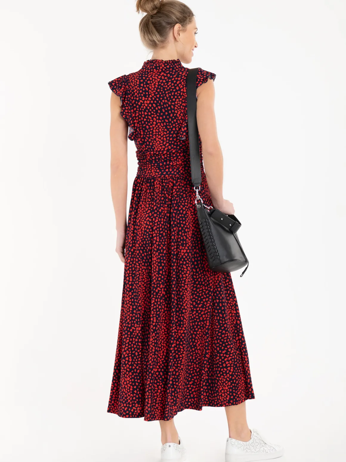 Jolie Moi Frill Detail Maxi Dress, Red Animal