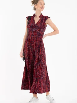 Jolie Moi Frill Detail Maxi Dress, Red Animal