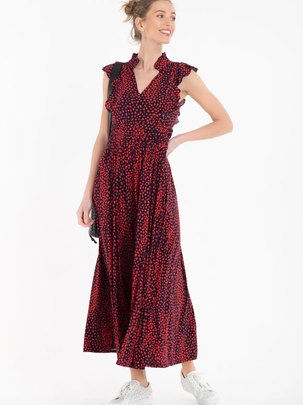 Jolie Moi Frill Detail Maxi Dress, Red Animal