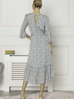 Jolie Moi Geelan Tiered Hem Maxi Dress, Blue Floral