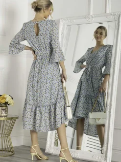Jolie Moi Geelan Tiered Hem Maxi Dress, Blue Floral