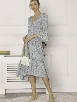 Jolie Moi Geelan Tiered Hem Maxi Dress, Blue Floral