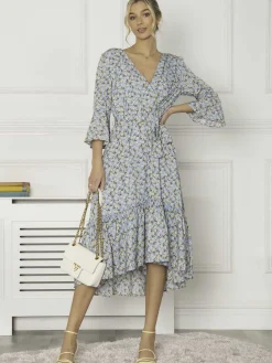 Jolie Moi Geelan Tiered Hem Maxi Dress, Blue Floral