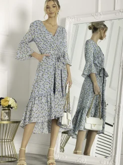 Jolie Moi Geelan Tiered Hem Maxi Dress, Blue Floral