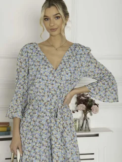 Jolie Moi Geelan Tiered Hem Maxi Dress, Blue Floral