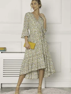 Jolie Moi Geelan Tiered Hem Maxi Dress, Yellow Floral