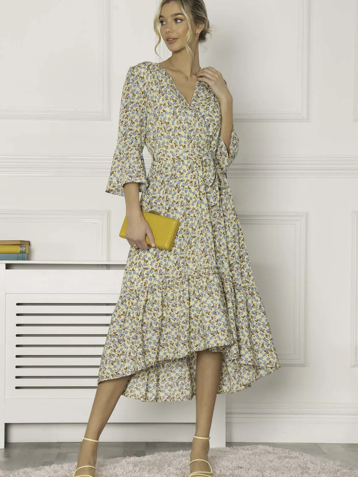 Jolie Moi Geelan Tiered Hem Maxi Dress, Yellow Floral