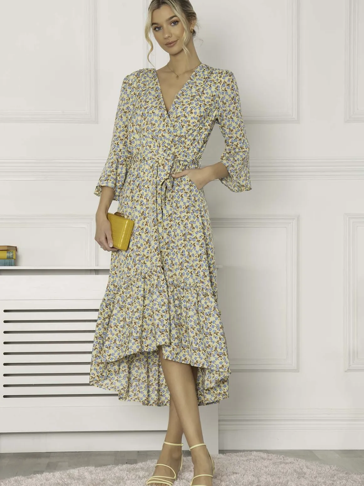 Jolie Moi Geelan Tiered Hem Maxi Dress, Yellow Floral