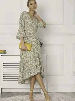 Jolie Moi Geelan Tiered Hem Maxi Dress, Yellow Floral