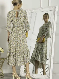 Jolie Moi Geelan Tiered Hem Maxi Dress, Yellow Floral