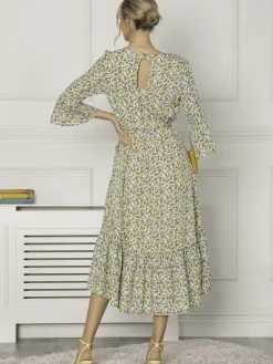 Jolie Moi Geelan Tiered Hem Maxi Dress, Yellow Floral
