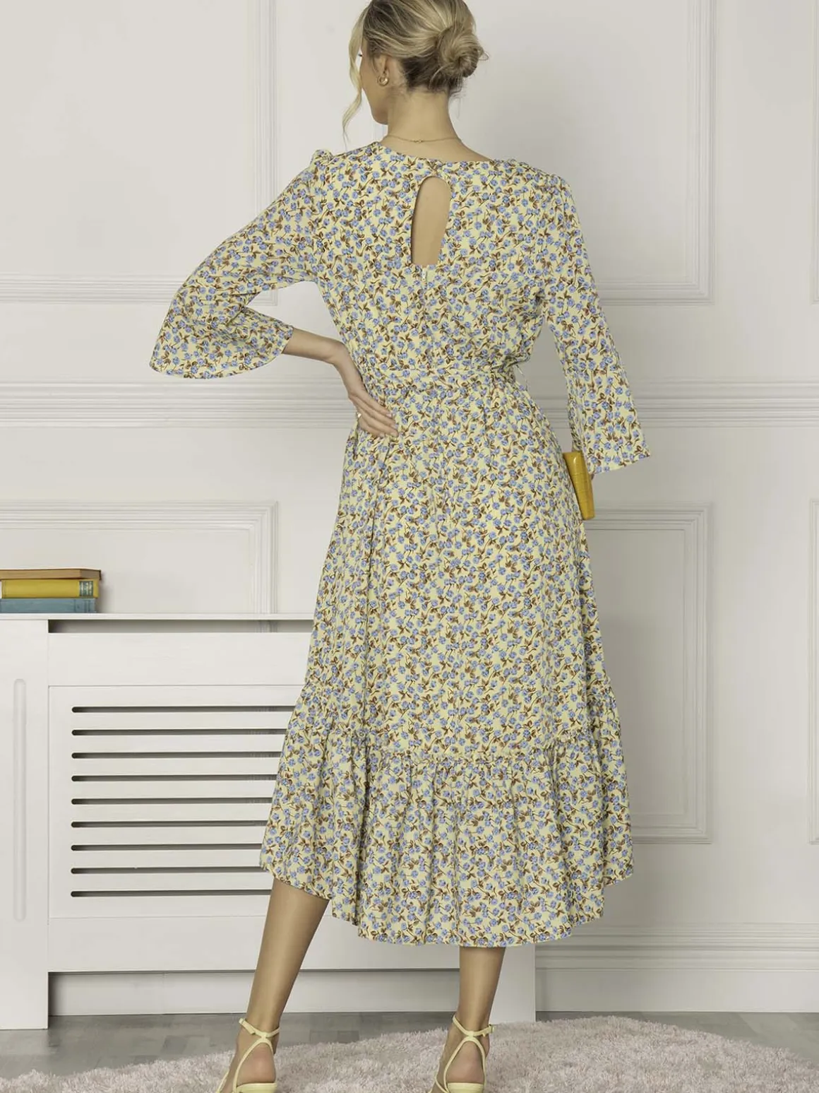 Jolie Moi Geelan Tiered Hem Maxi Dress, Yellow Floral