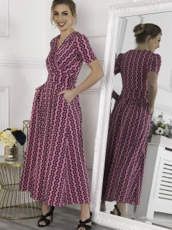 Jolie Moi Genesis Wrap Front Maxi Dress, Hot Pink