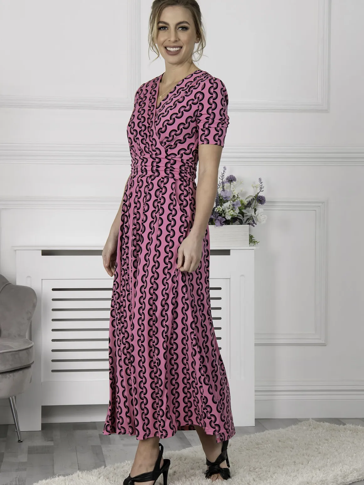 Jolie Moi Genesis Wrap Front Maxi Dress, Hot Pink