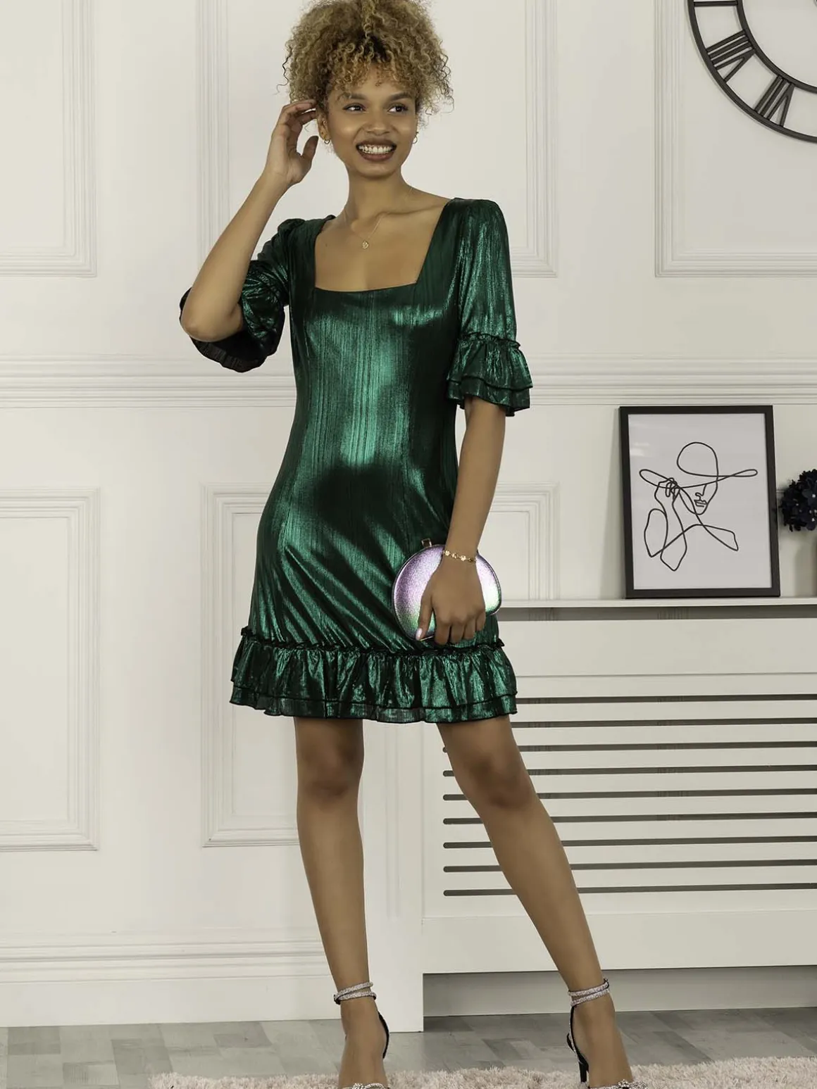 Jolie Moi Gerika Square Neck Tunic Dress, Dark Green