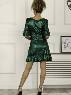 Jolie Moi Gerika Square Neck Tunic Dress, Dark Green