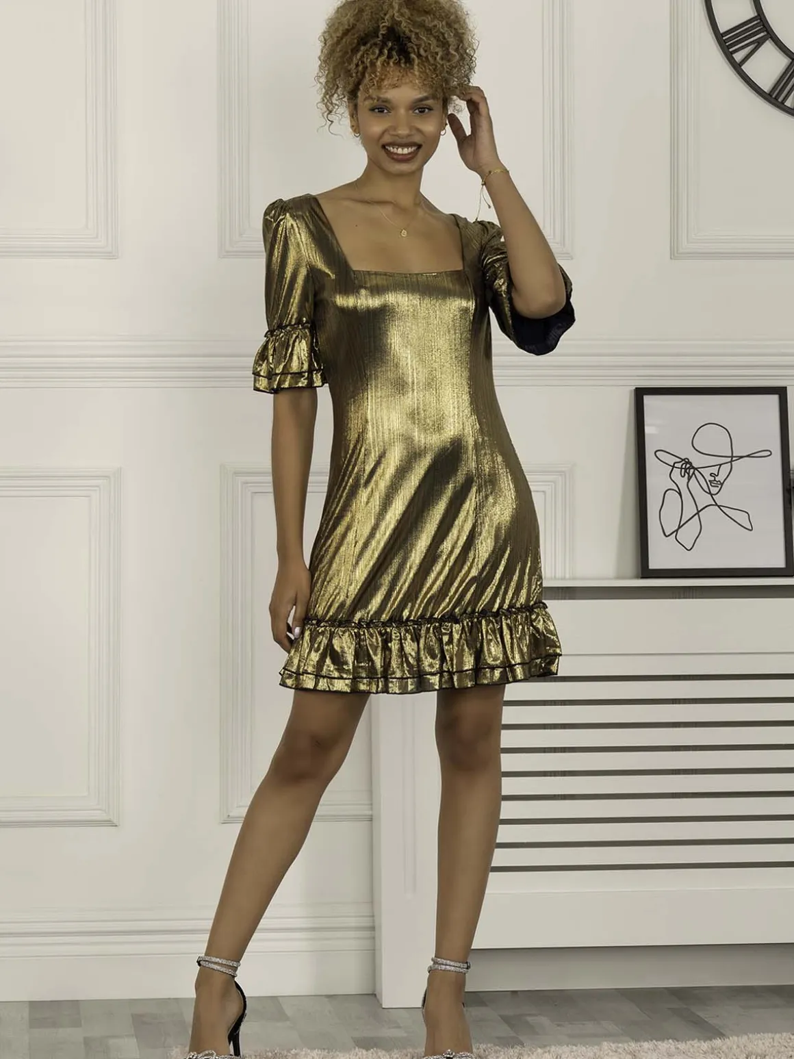 Jolie Moi Gerika Square Neck Tunic Dress, Gold