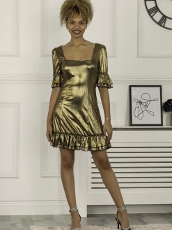 Jolie Moi Gerika Square Neck Tunic Dress, Gold