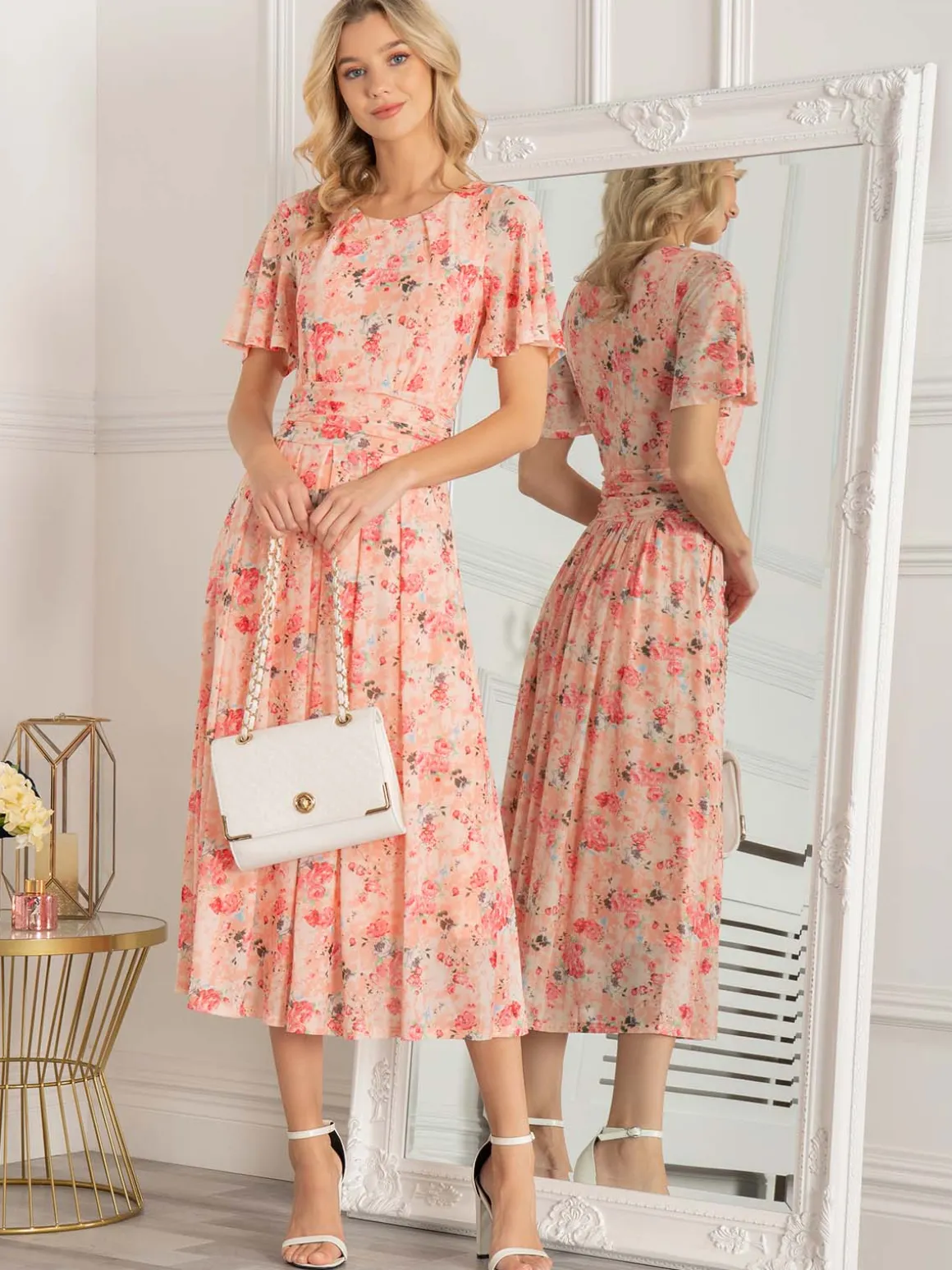 Jolie Moi Giana Mesh Maxi Dress, Floral Multi