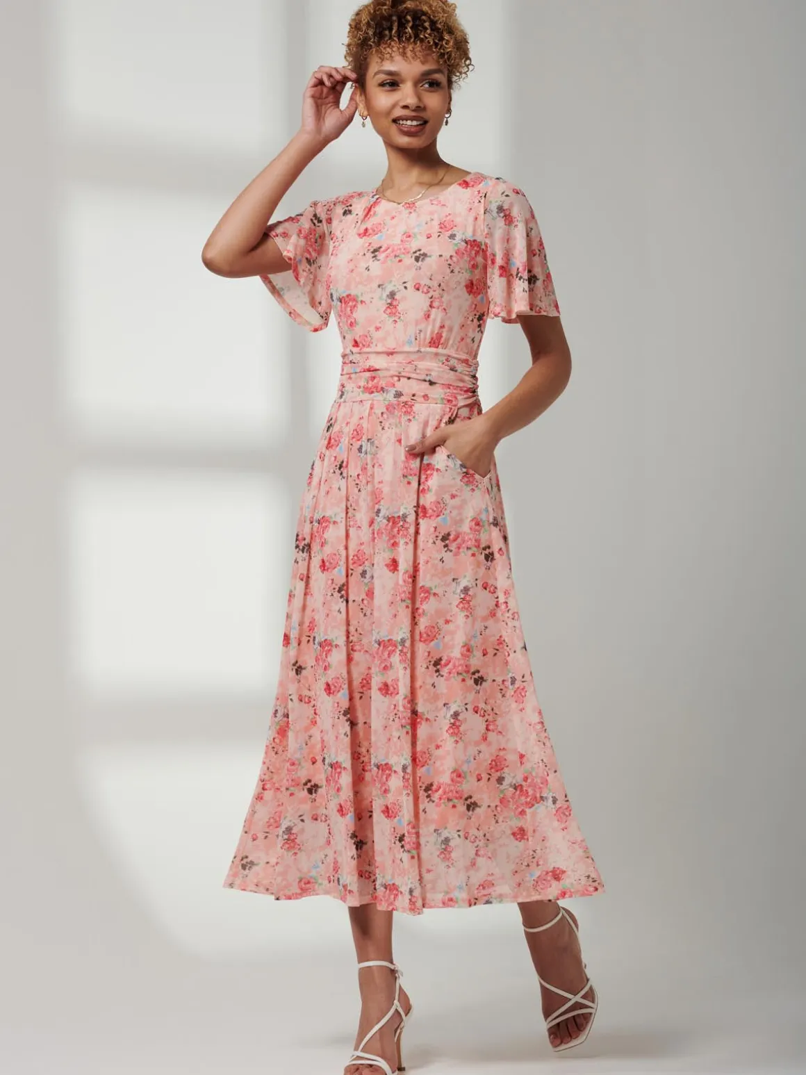 Jolie Moi Giana Mesh Maxi Dress, Floral Multi