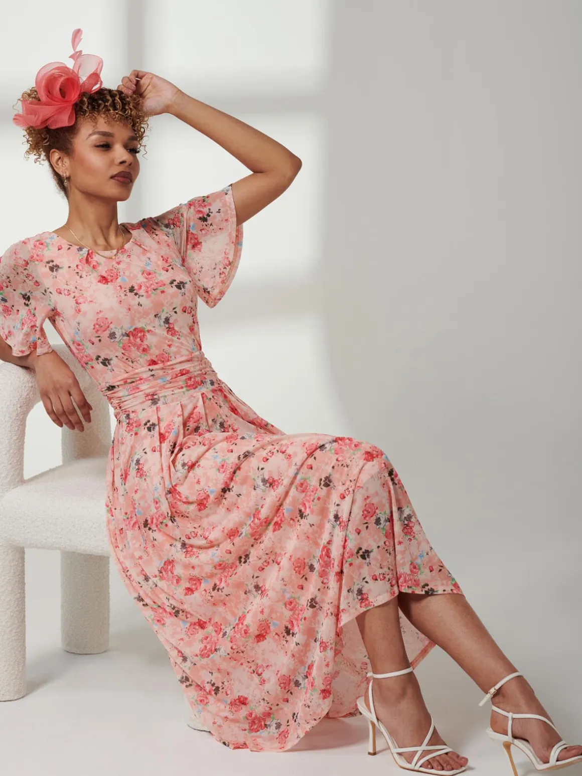Jolie Moi Giana Mesh Maxi Dress, Floral Multi