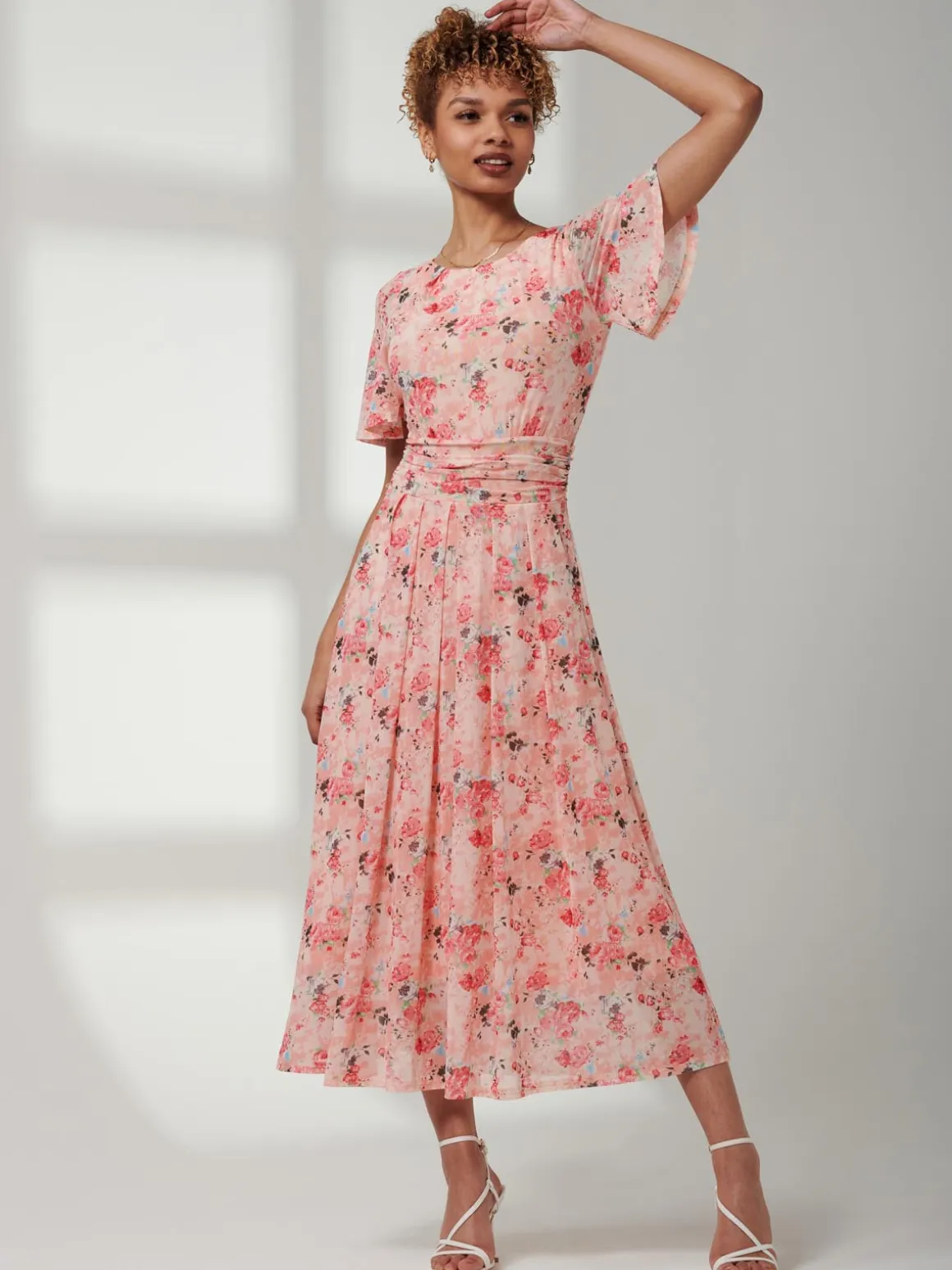 Jolie Moi Giana Mesh Maxi Dress, Floral Multi