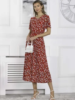 Jolie Moi Giana Mesh Maxi Dress, Red Leafy