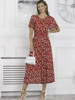 Jolie Moi Giana Mesh Maxi Dress, Red Leafy
